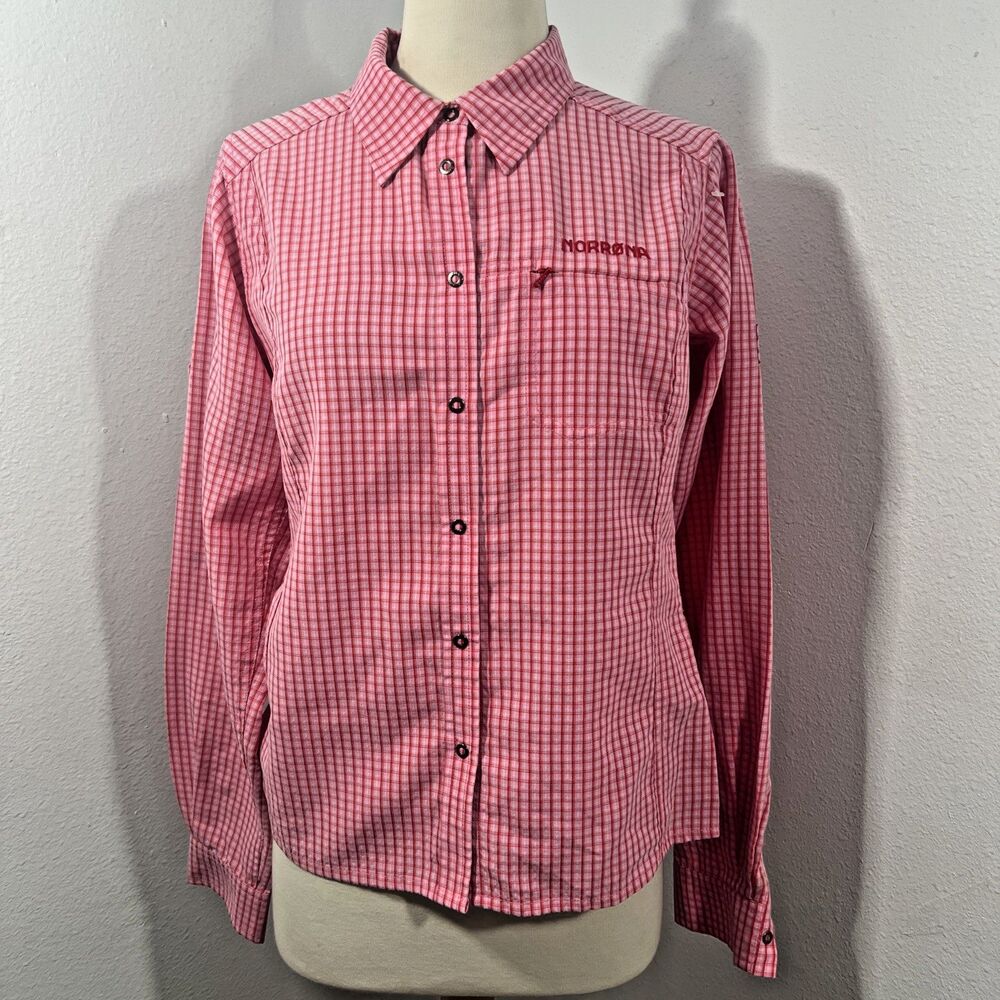Norrona Shirt Womens S Pink Svalbard‎ Plaid Snap Hiking Blouse Y2K